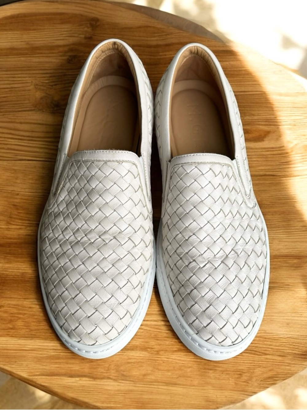 M. Gemi The Cerchio Woven Nappa Leather Italian Slip On Flats Sneakers Cream